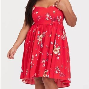 Red Floral Challis Dress
